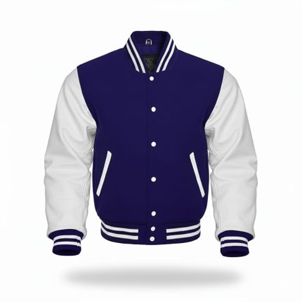 Navy blue and white varsity letterman baseball bomber jacket with wool body and genuine leather sleeves | High quality baseball bomber jacket | Handmade jacke | Premium varsity baseball bomber jacke with leder sleeves and wool body| Baseball bomber jackett